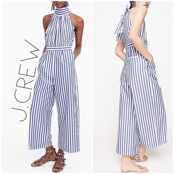 j crew stripe halter wide leg jumpsuit